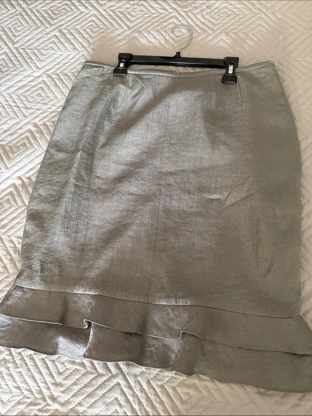 Kasper Silver Pencil Skirt with Double Ruffle Hem